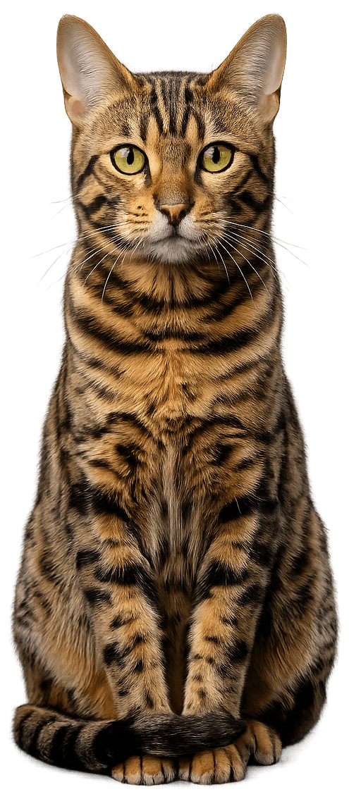 A Bengal cat gazing upward — a feline raw food plan client of The Holistic Canine